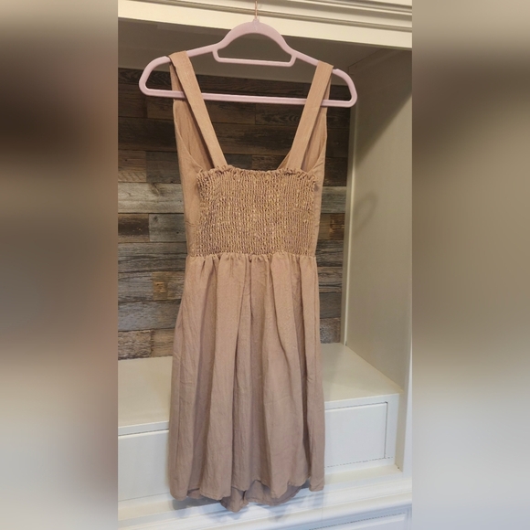 Dainty Hooligan Beige Midi Dress with Faux Button Detail & Bow Tie - Picture 6 of 8